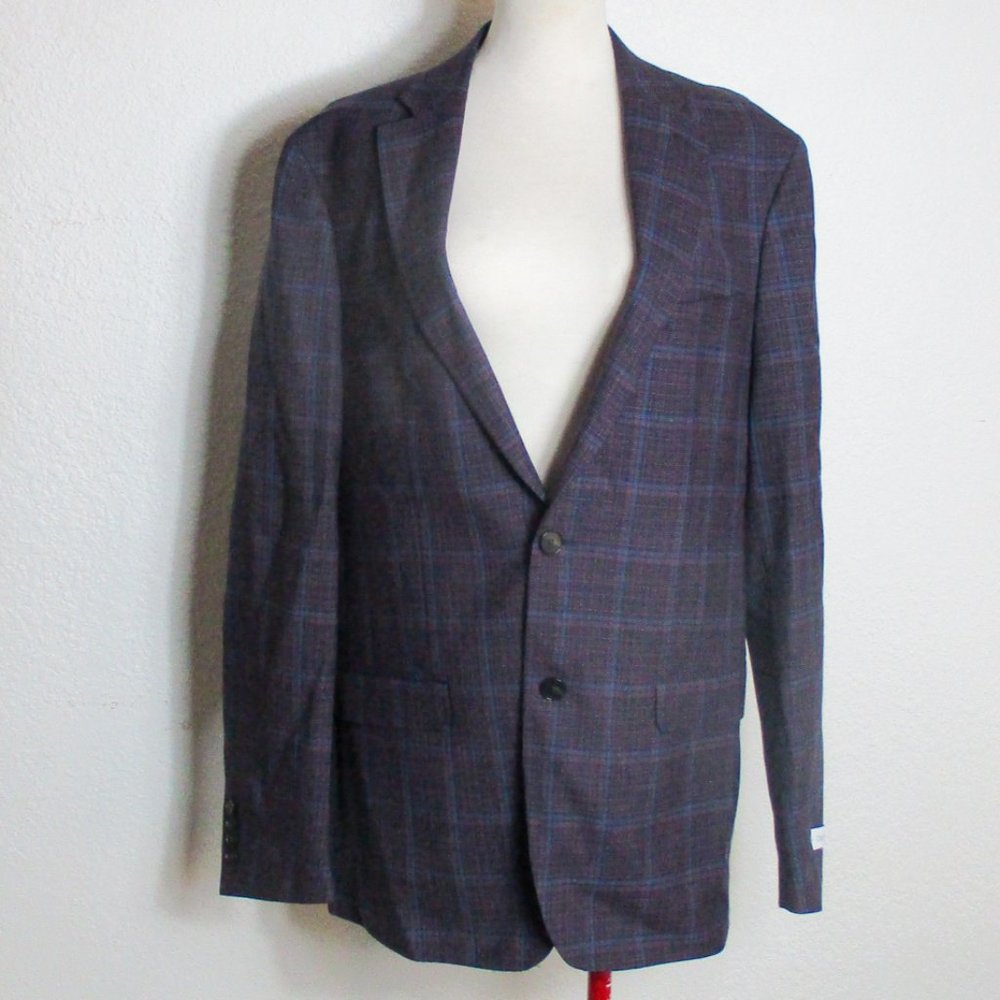 NWOT Calvin Klein Wool Blend Plaid Sport Coat 42L